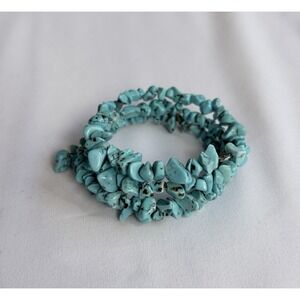 Turquoise Beaded Chip Gemstone Wire Wrap Slip-on Bracelet Boho Festival Western
